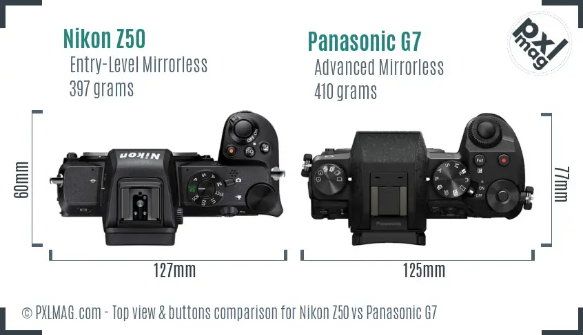 Nikon Z50 vs Panasonic G7 top view buttons comparison