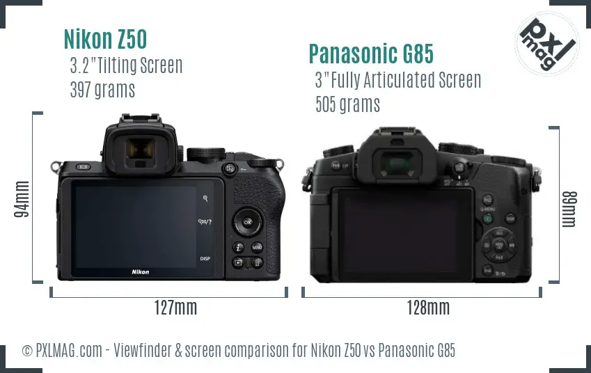 Nikon Z50 vs Panasonic G85 Screen and Viewfinder comparison