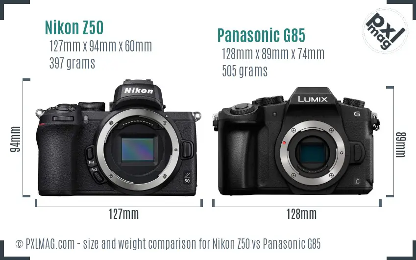 Nikon Z50 vs Panasonic G85 size comparison