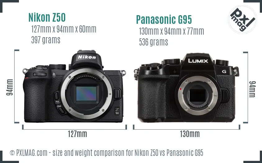 Nikon Z50 vs Panasonic G95 size comparison