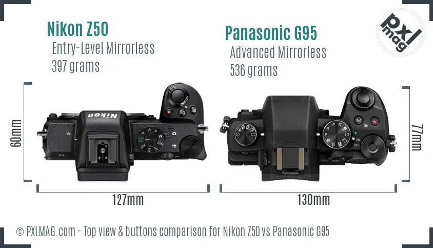 Nikon Z50 vs Panasonic G95 top view buttons comparison
