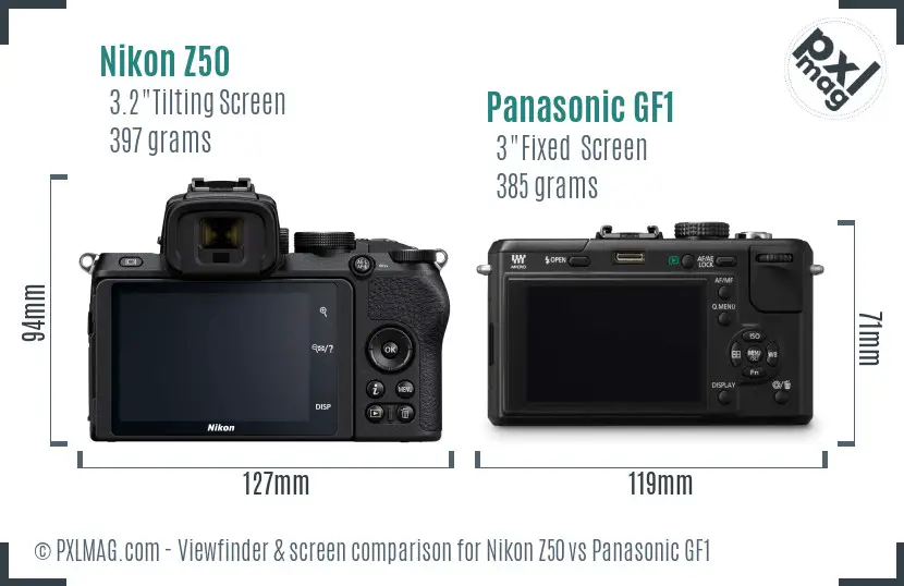 Nikon Z50 vs Panasonic GF1 Screen and Viewfinder comparison