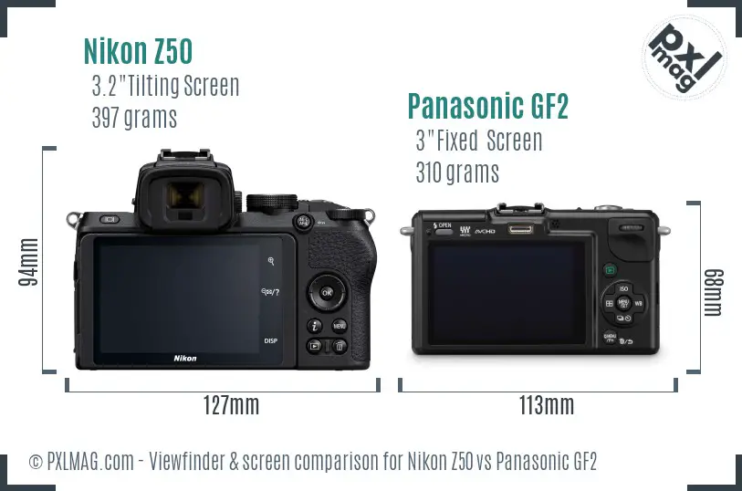 Nikon Z50 vs Panasonic GF2 Screen and Viewfinder comparison