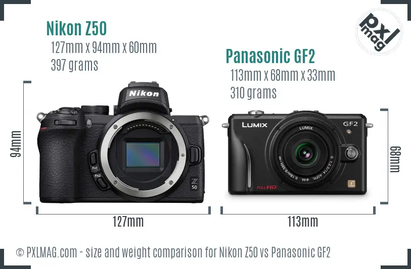 Nikon Z50 vs Panasonic GF2 size comparison