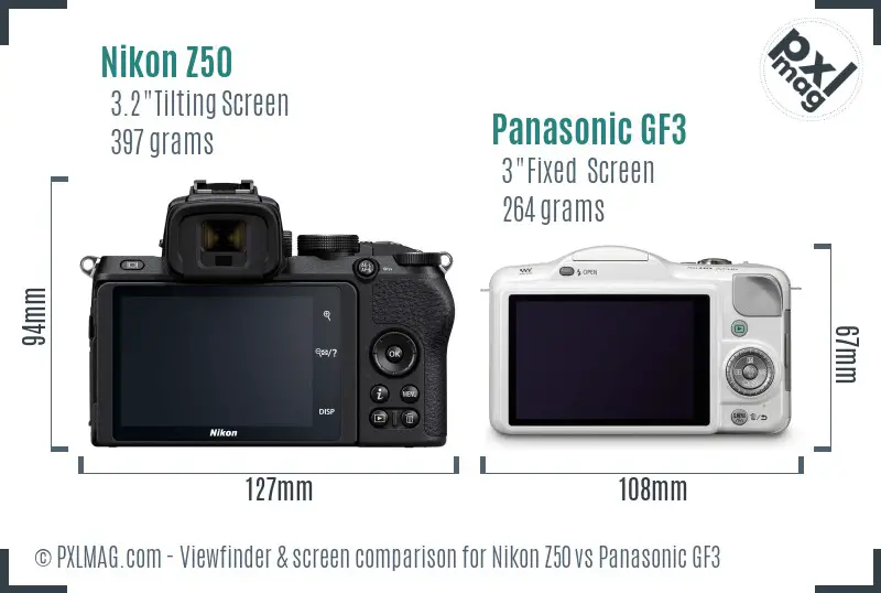 Nikon Z50 vs Panasonic GF3 Screen and Viewfinder comparison