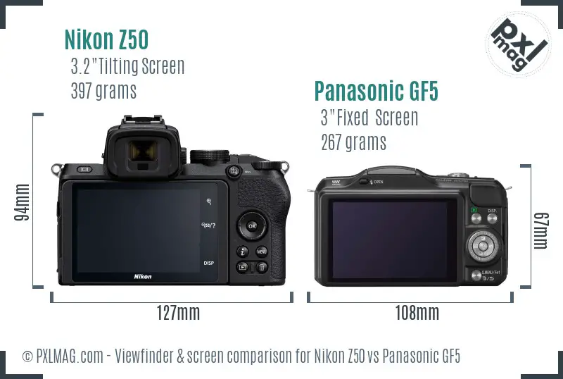 Nikon Z50 vs Panasonic GF5 Screen and Viewfinder comparison
