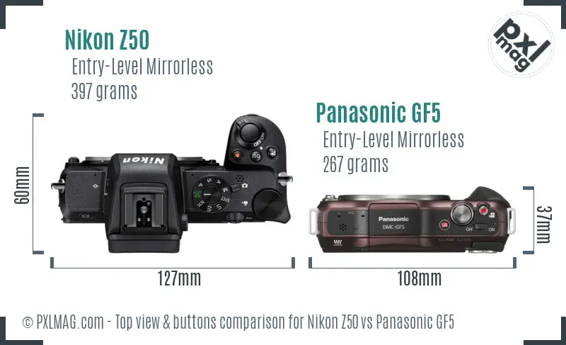 Nikon Z50 vs Panasonic GF5 top view buttons comparison