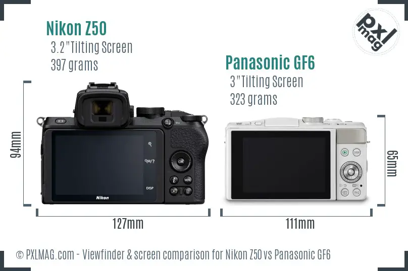 Nikon Z50 vs Panasonic GF6 Screen and Viewfinder comparison