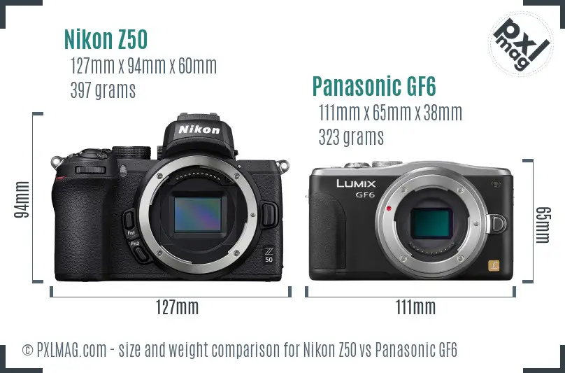 Nikon Z50 vs Panasonic GF6 size comparison