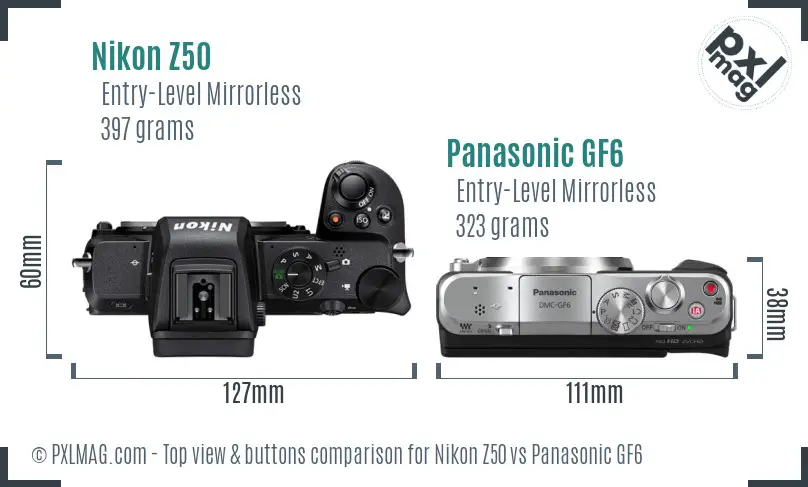 Nikon Z50 vs Panasonic GF6 top view buttons comparison