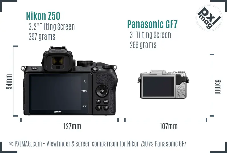 Nikon Z50 vs Panasonic GF7 Screen and Viewfinder comparison
