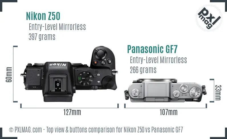 Nikon Z50 vs Panasonic GF7 top view buttons comparison