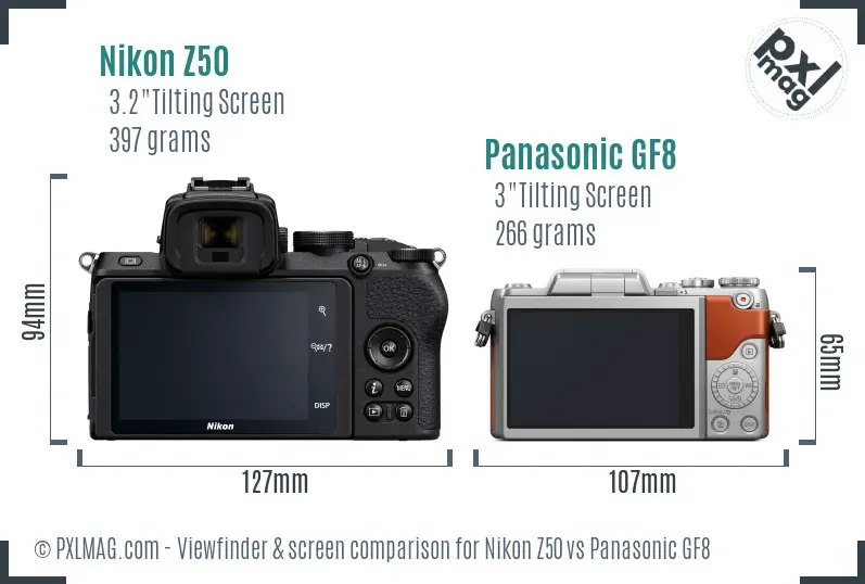 Nikon Z50 vs Panasonic GF8 Screen and Viewfinder comparison