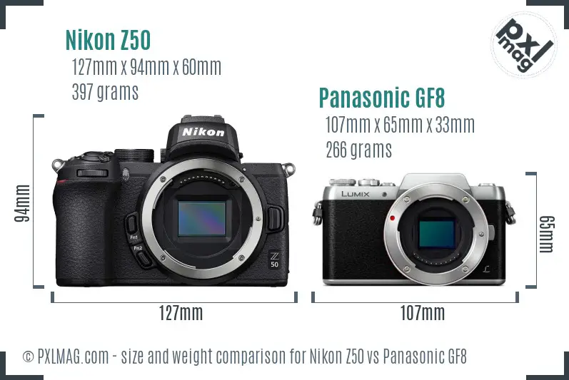 Nikon Z50 vs Panasonic GF8 size comparison