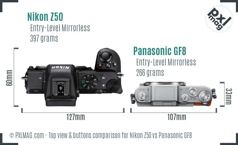 Nikon Z50 vs Panasonic GF8 top view buttons comparison