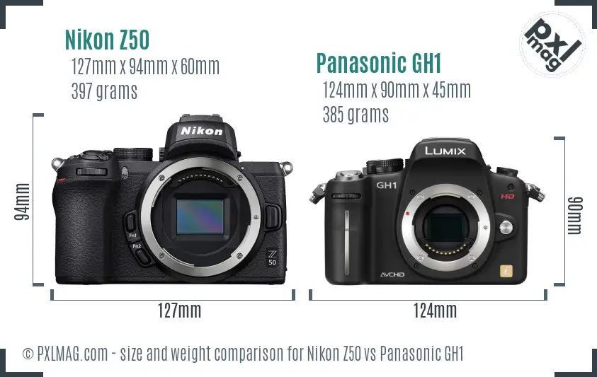 Nikon Z50 vs Panasonic GH1 size comparison