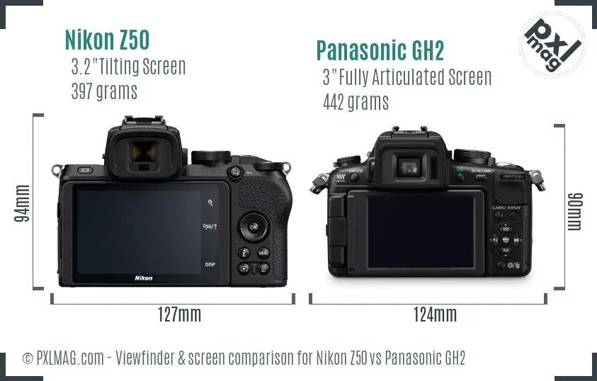 Nikon Z50 vs Panasonic GH2 Screen and Viewfinder comparison