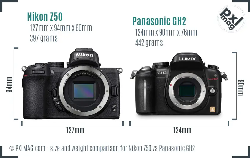Nikon Z50 vs Panasonic GH2 size comparison