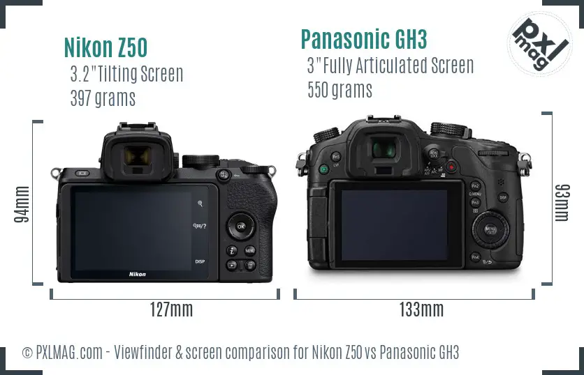 Nikon Z50 vs Panasonic GH3 Screen and Viewfinder comparison