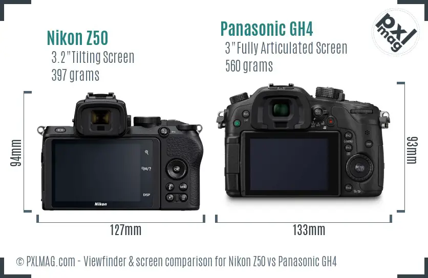 Nikon Z50 vs Panasonic GH4 Screen and Viewfinder comparison