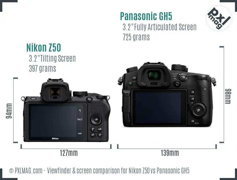 Nikon Z50 vs Panasonic GH5 Screen and Viewfinder comparison