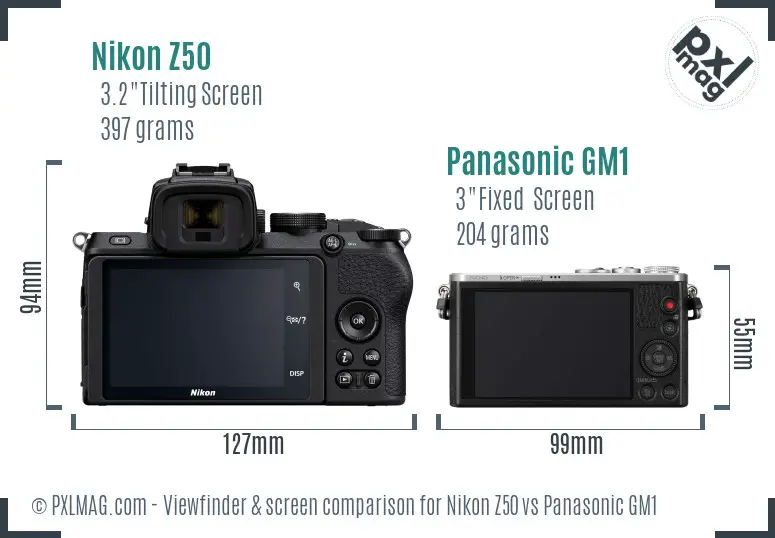 Nikon Z50 vs Panasonic GM1 Screen and Viewfinder comparison