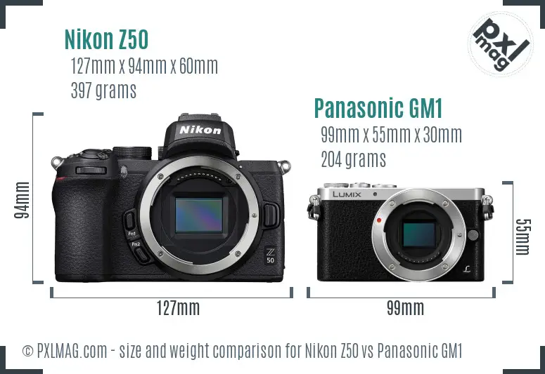 Nikon Z50 vs Panasonic GM1 size comparison