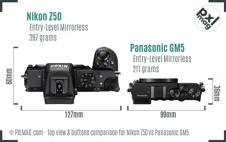 Nikon Z50 vs Panasonic GM5 top view buttons comparison