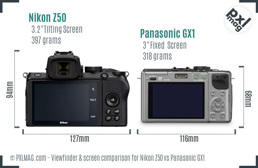 Nikon Z50 vs Panasonic GX1 Screen and Viewfinder comparison