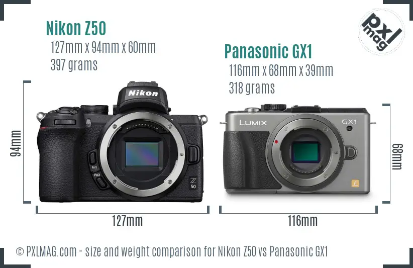 Nikon Z50 vs Panasonic GX1 size comparison