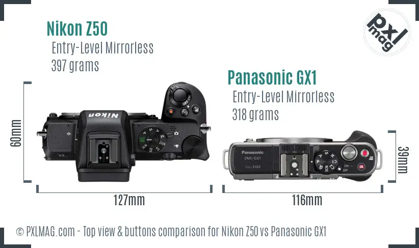 Nikon Z50 vs Panasonic GX1 top view buttons comparison