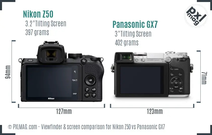Nikon Z50 vs Panasonic GX7 Screen and Viewfinder comparison