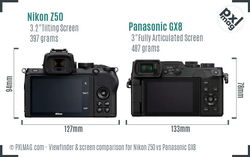 Nikon Z50 vs Panasonic GX8 Screen and Viewfinder comparison