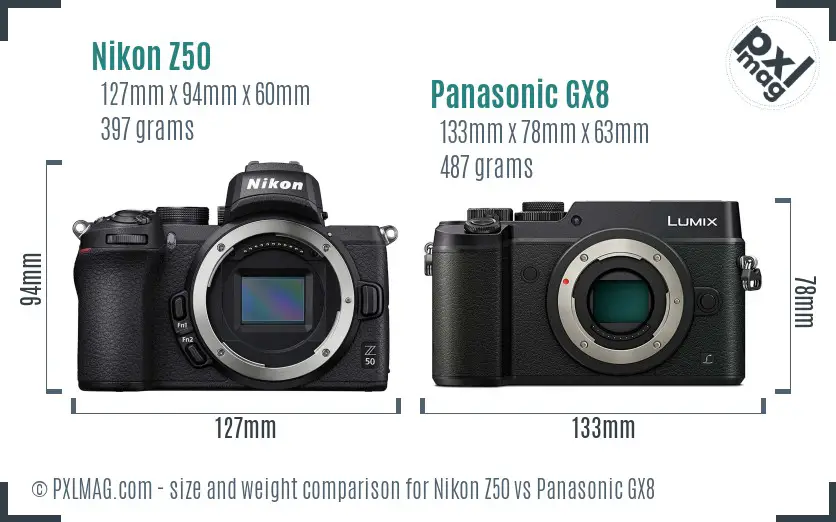 Nikon Z50 vs Panasonic GX8 size comparison