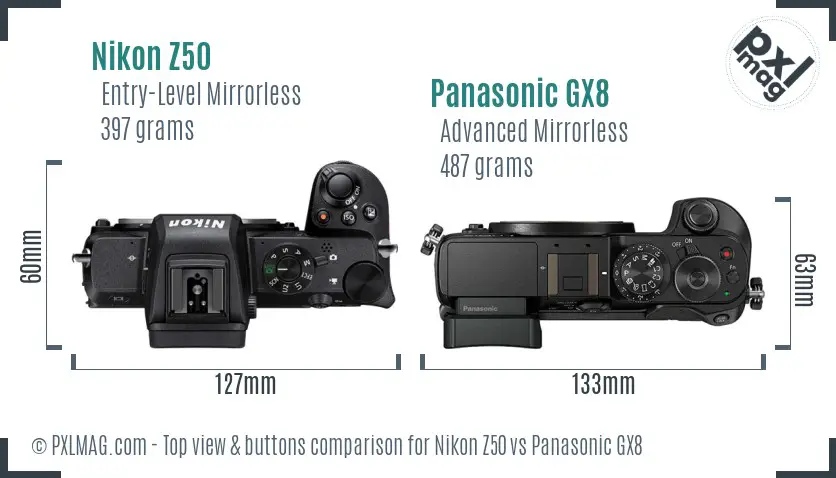 Nikon Z50 vs Panasonic GX8 top view buttons comparison