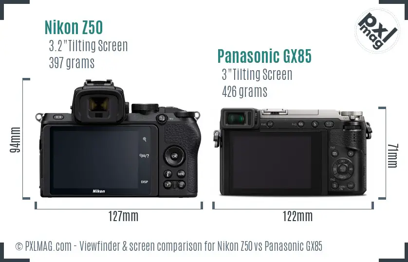 Nikon Z50 vs Panasonic GX85 Screen and Viewfinder comparison