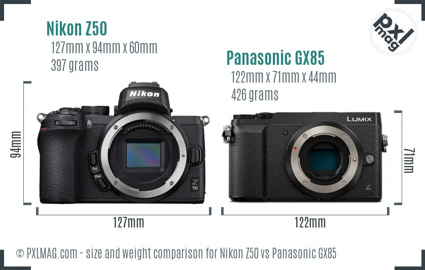 Nikon Z50 vs Panasonic GX85 size comparison