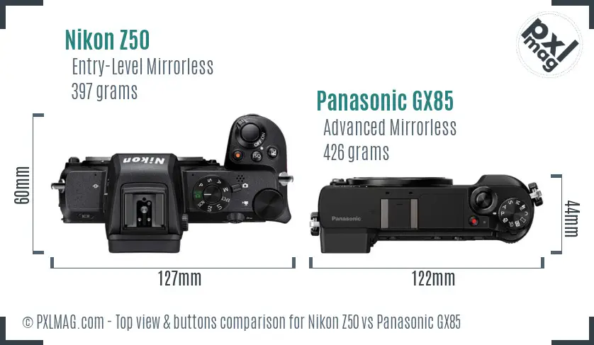 Nikon Z50 vs Panasonic GX85 top view buttons comparison