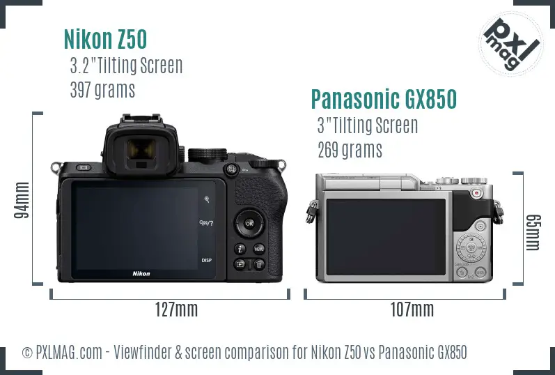 Nikon Z50 vs Panasonic GX850 Screen and Viewfinder comparison