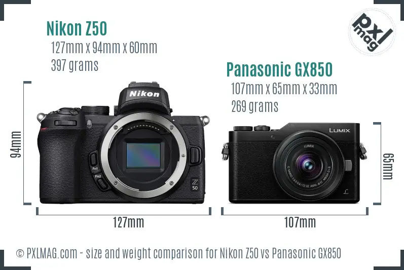 Nikon Z50 vs Panasonic GX850 size comparison