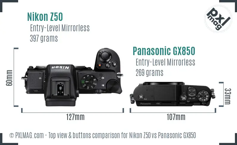 Nikon Z50 vs Panasonic GX850 top view buttons comparison