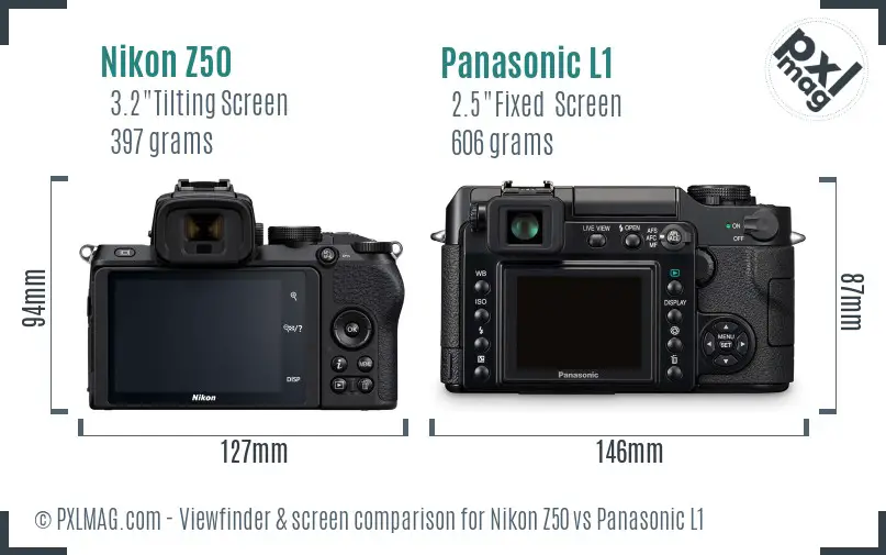 Nikon Z50 vs Panasonic L1 Screen and Viewfinder comparison