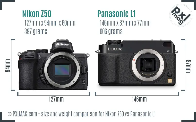 Nikon Z50 vs Panasonic L1 size comparison