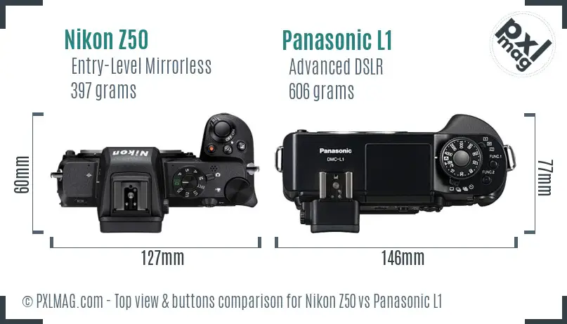 Nikon Z50 vs Panasonic L1 top view buttons comparison