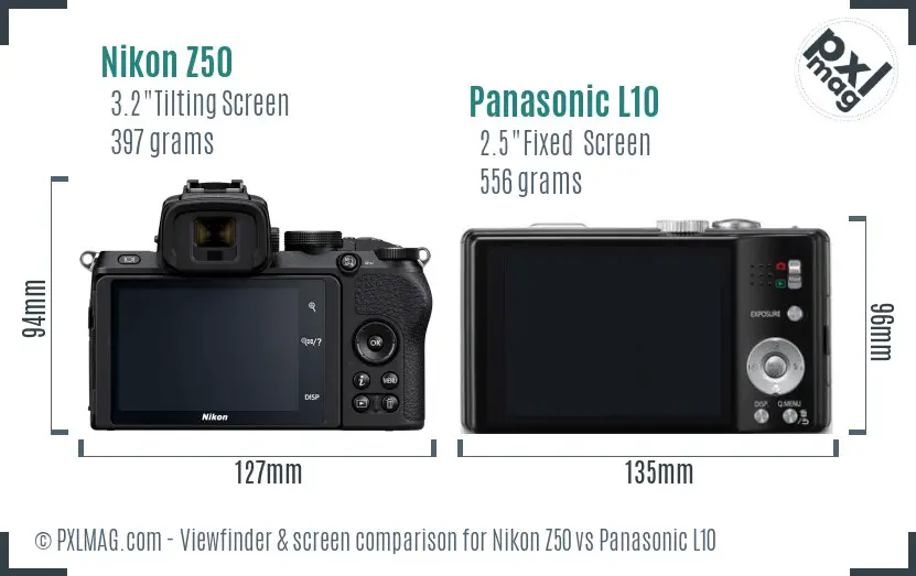 Nikon Z50 vs Panasonic L10 Screen and Viewfinder comparison