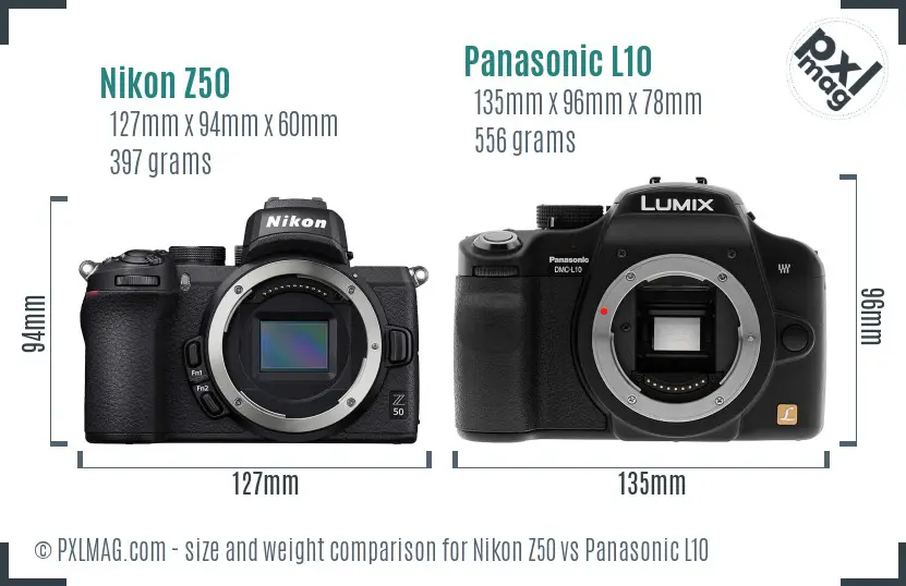 Nikon Z50 vs Panasonic L10 size comparison