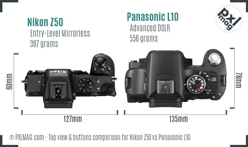 Nikon Z50 vs Panasonic L10 top view buttons comparison