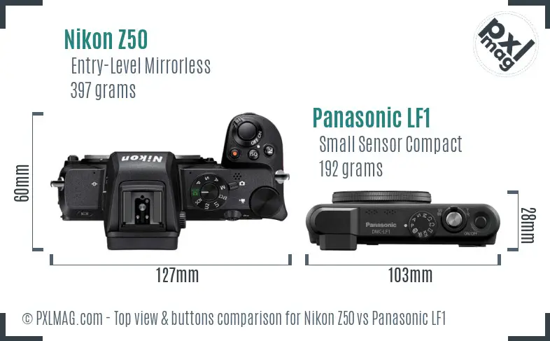 Nikon Z50 vs Panasonic LF1 top view buttons comparison