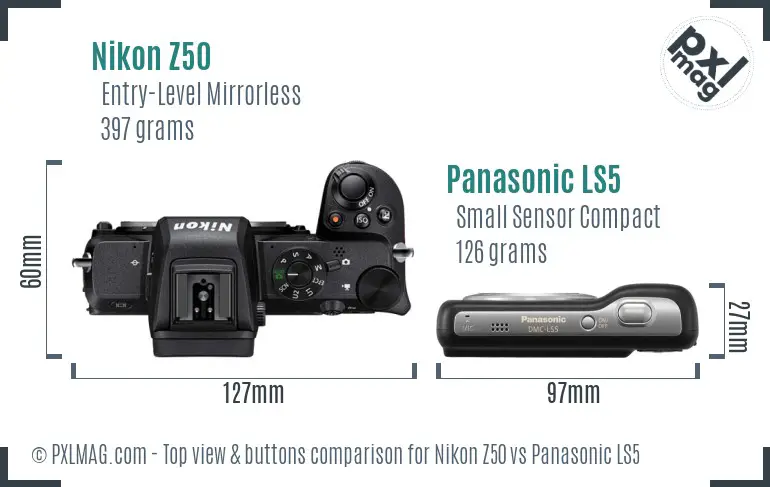 Nikon Z50 vs Panasonic LS5 top view buttons comparison