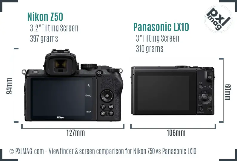 Nikon Z50 vs Panasonic LX10 Screen and Viewfinder comparison